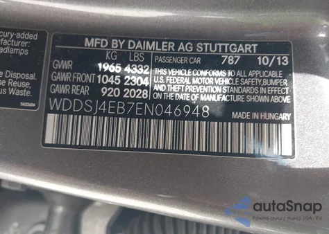 2014 Mercedes-Benz Cla 250 из США, поврежденный, VIN WDDSJ4EB7EN046948